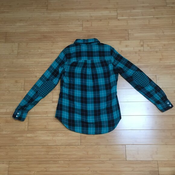 EUC Mossimo Supply Co. Turquoise and Black Plaid Button-Down Shirt - Picture 2 of 3